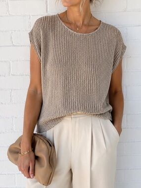 Vintage Jessica Michelle Metallic Polyester Knit Top Made USA Quiet Luxury 80s